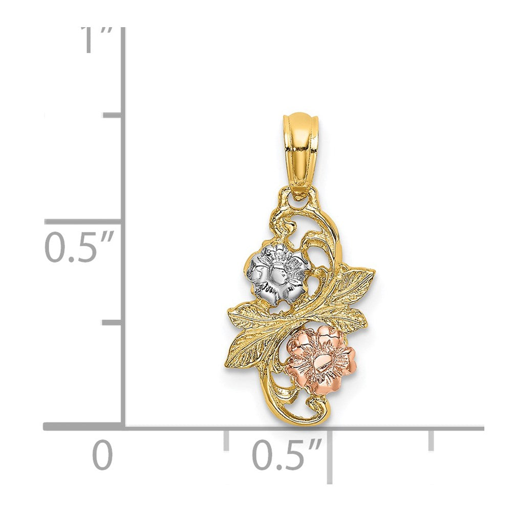 14k Two-tone with White Rhodium Flowers Charm