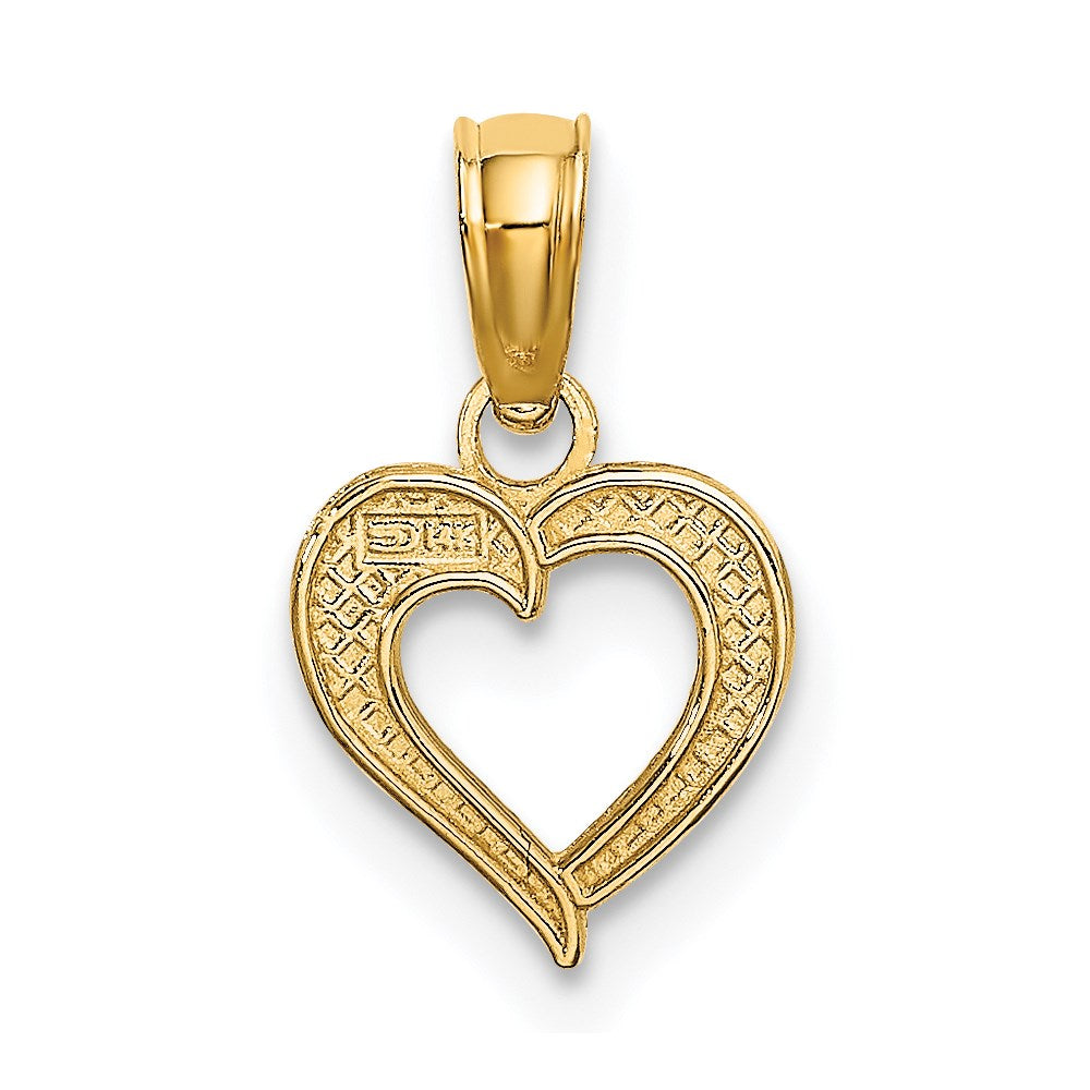 14k with White Rhodium Textured Mini Heart Charm