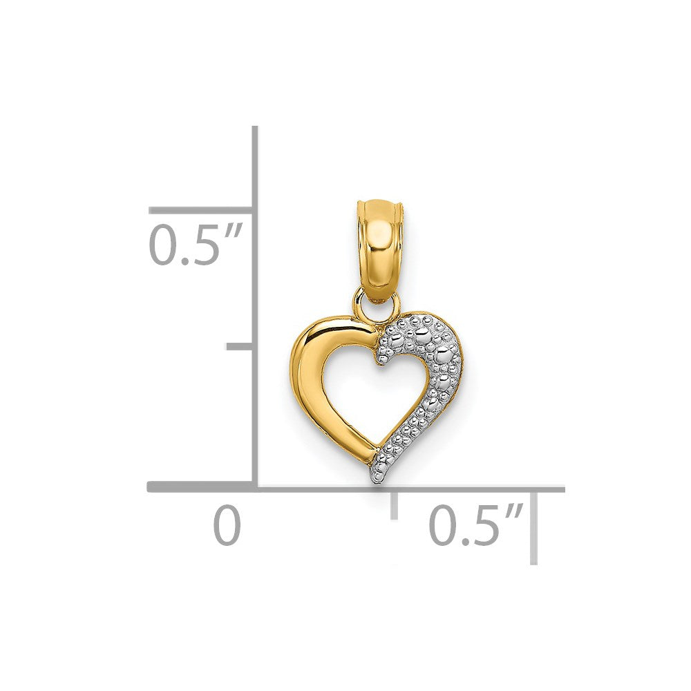 14k with White Rhodium Textured Mini Heart Charm