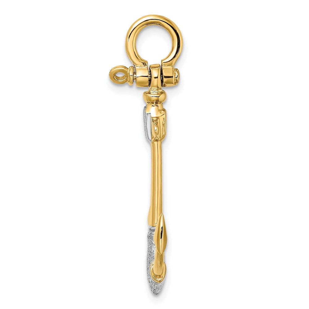 14K w/Rhodium 3-D Textured Anchor W/ Shackle Bail Charm