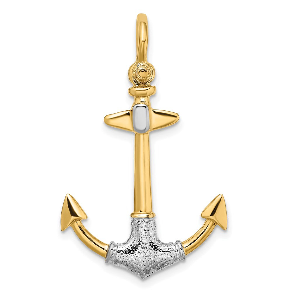 14K w/Rhodium 3-D Textured Anchor W/ Shackle Bail Charm