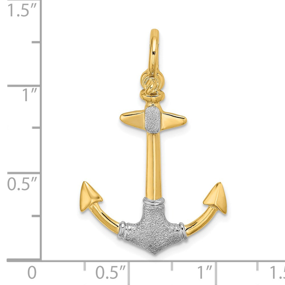 14K w/Rhodium 3-D Textured Anchor W/ Shackle Bail Charm