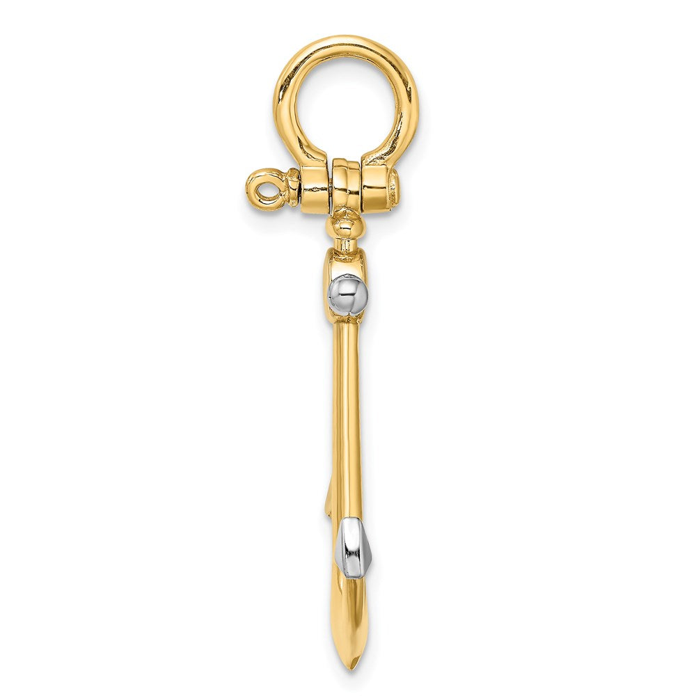 14K w/Rhodium 3-D Anchor w/Shackle Bail Charm