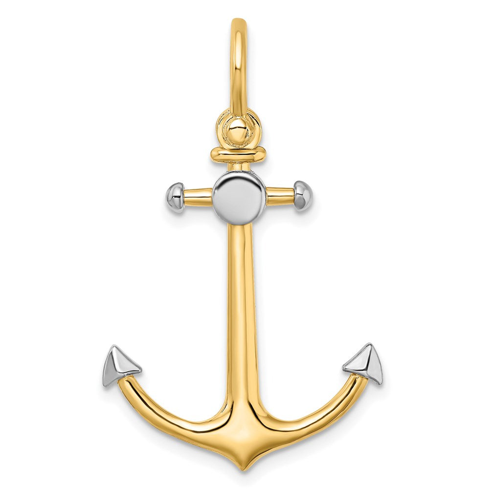 14K w/Rhodium 3-D Anchor w/Shackle Bail Charm