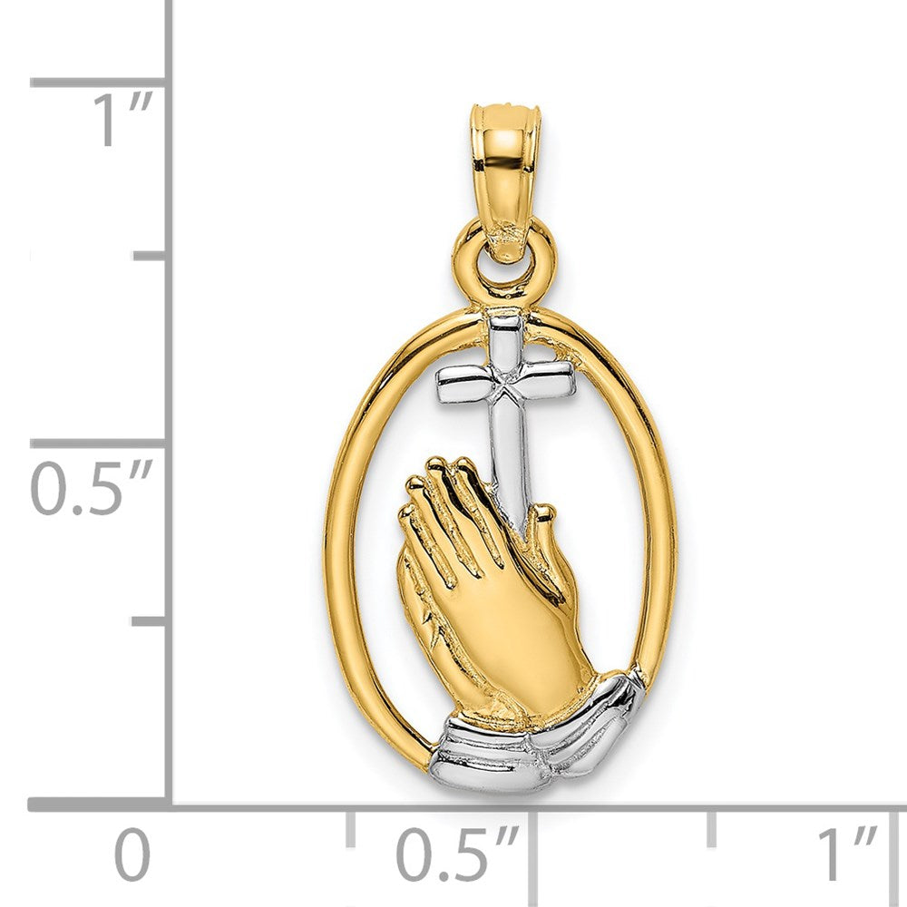 14K W/ Rhodium Praying Hands and Cross Charm