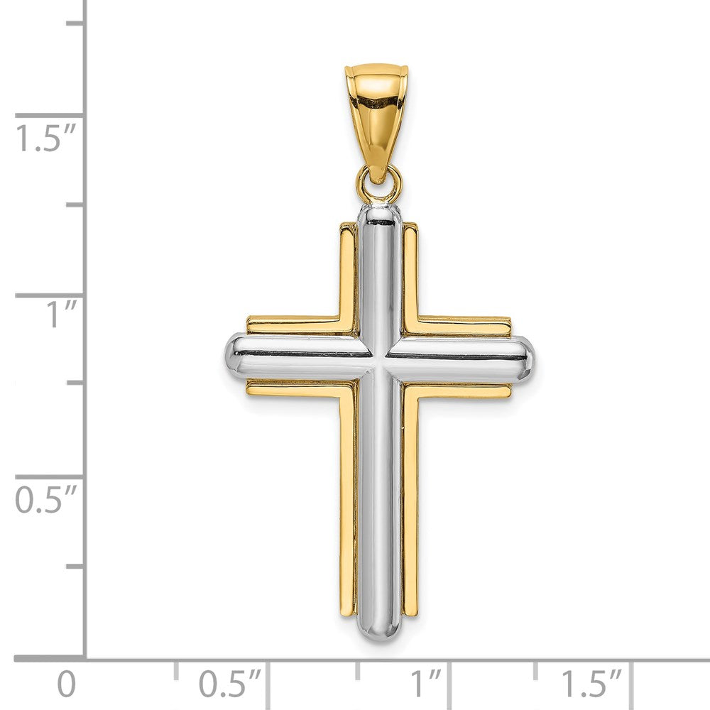 14K Two-tone Beveled Cross Charm