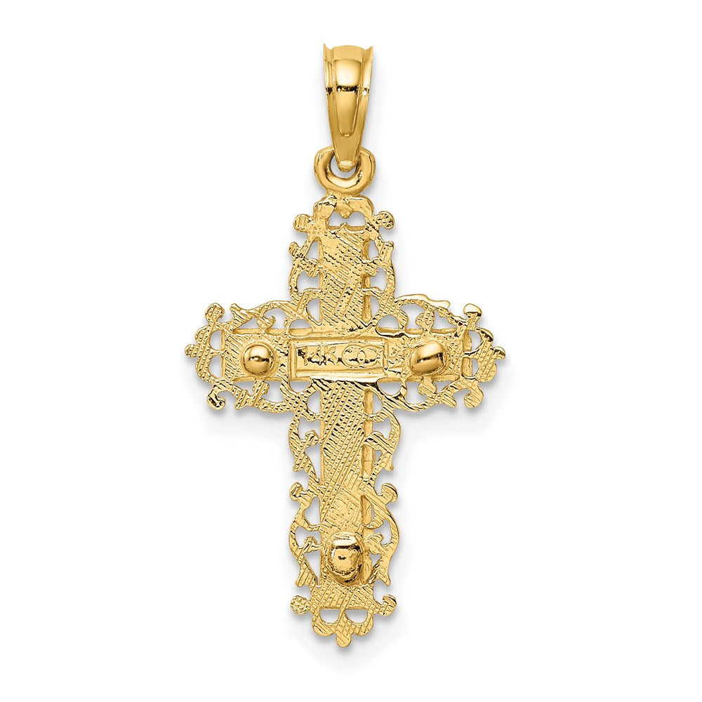 14K Two-Tone Crucifix W/ Lace Trim Charm