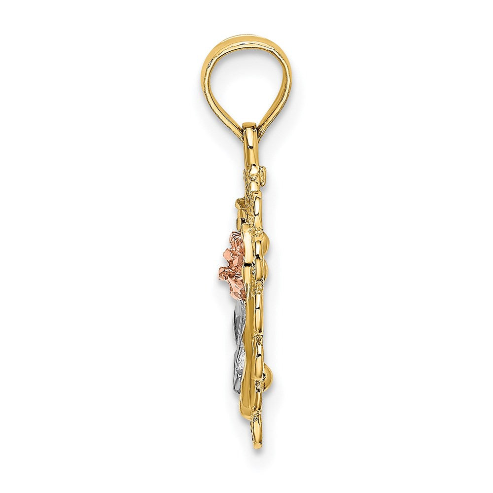 14k Two-tone White Rhodium Heart w/ Rose and Lace Trim Charm