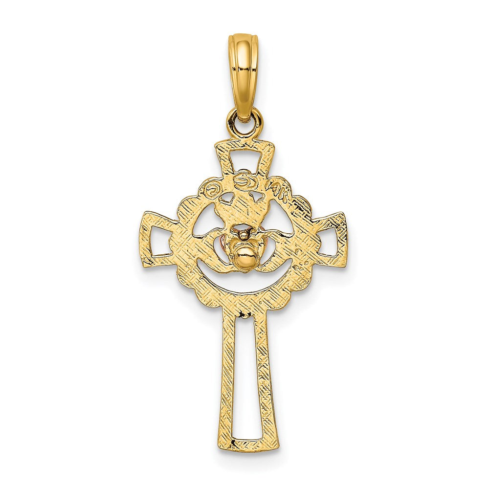 14K Two-Tone Claddagh Cross Charm