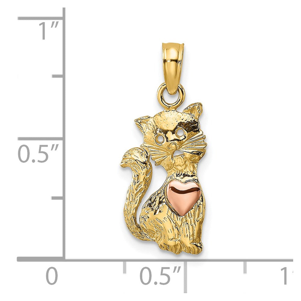 14k Two-Tone Cat w/ Heart Charm