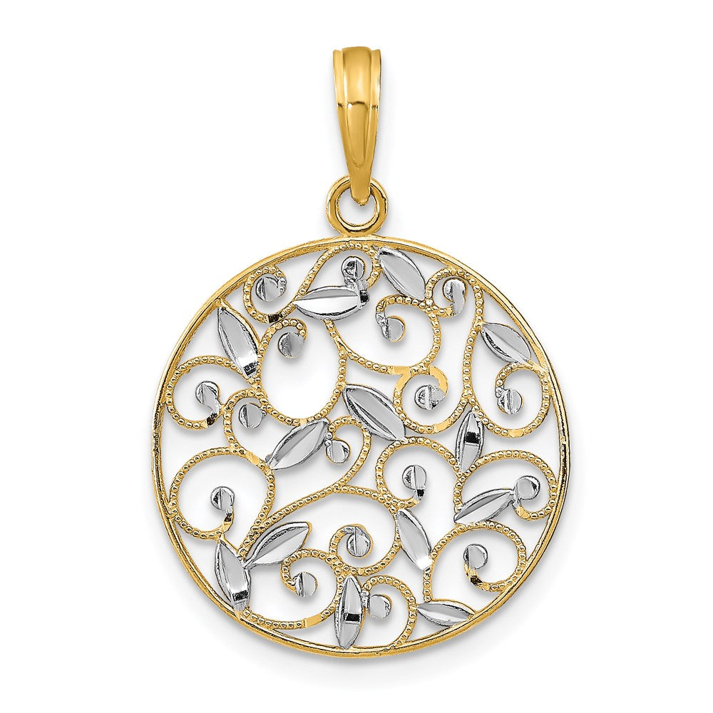 14K w/Rhodium D/C Filigree Round Charm