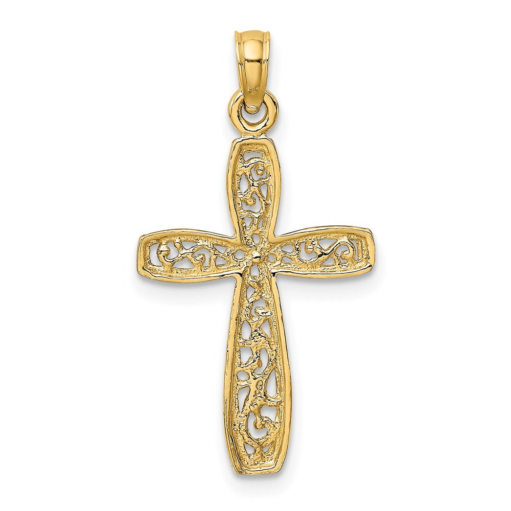 14k w/ Rhodium Filigree Cross Charm