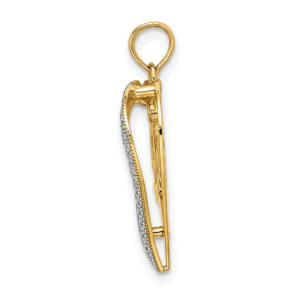 14k with White Rhodium Heart Diamond-cut LOVE Charm