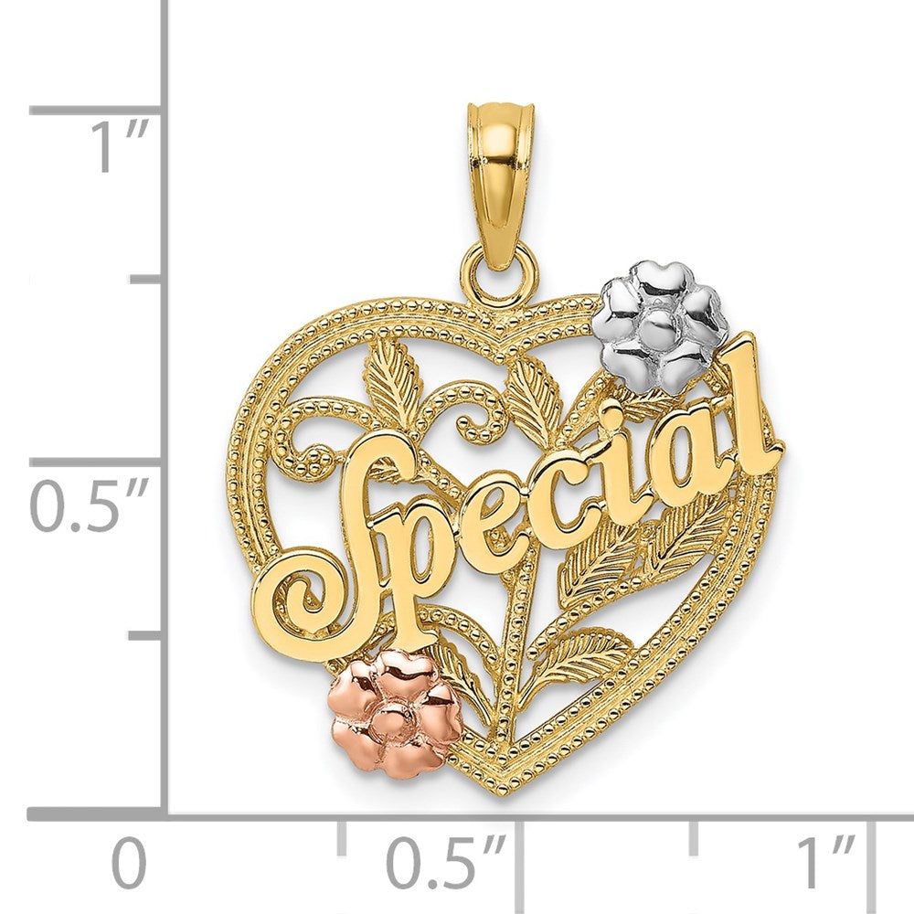 14k Two-tone w/ White Rhodium SPECIAL On Heart w/ Flower Charm