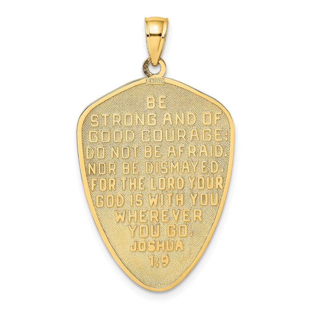 14K w/Rhodium Cross Shield W/ Joshua 1:9 On Reverse Charm