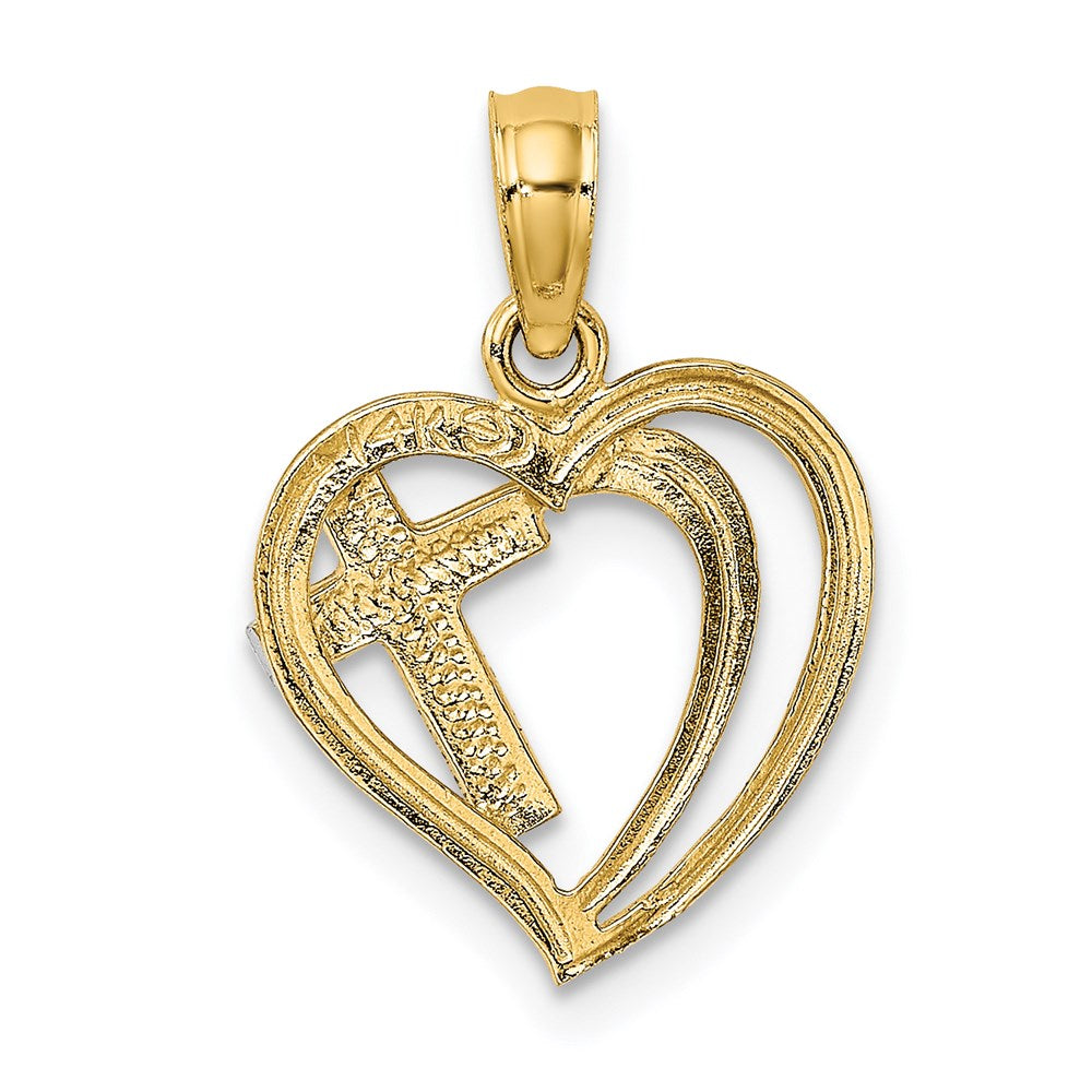14K W/ Rhodium Cross In Heart Charm