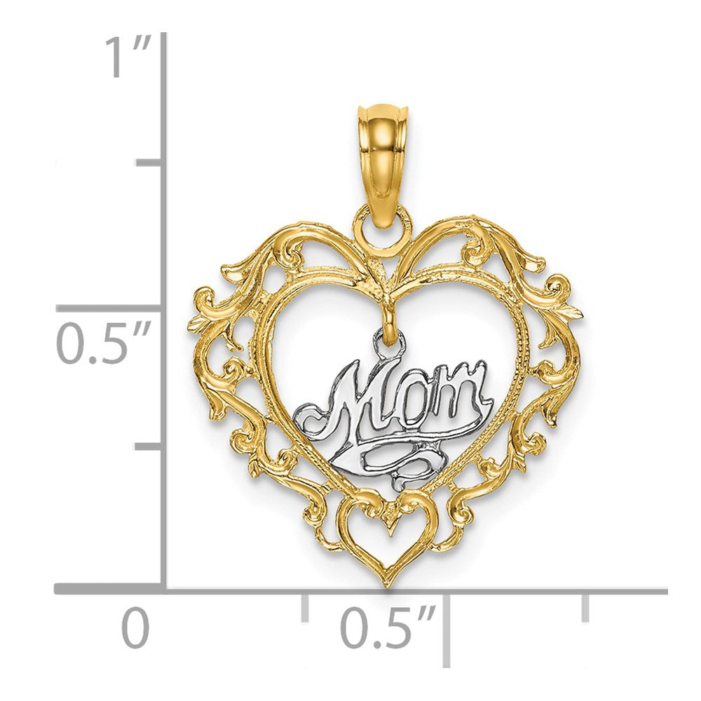 14k Two-tone MOM Inside Heart Charm