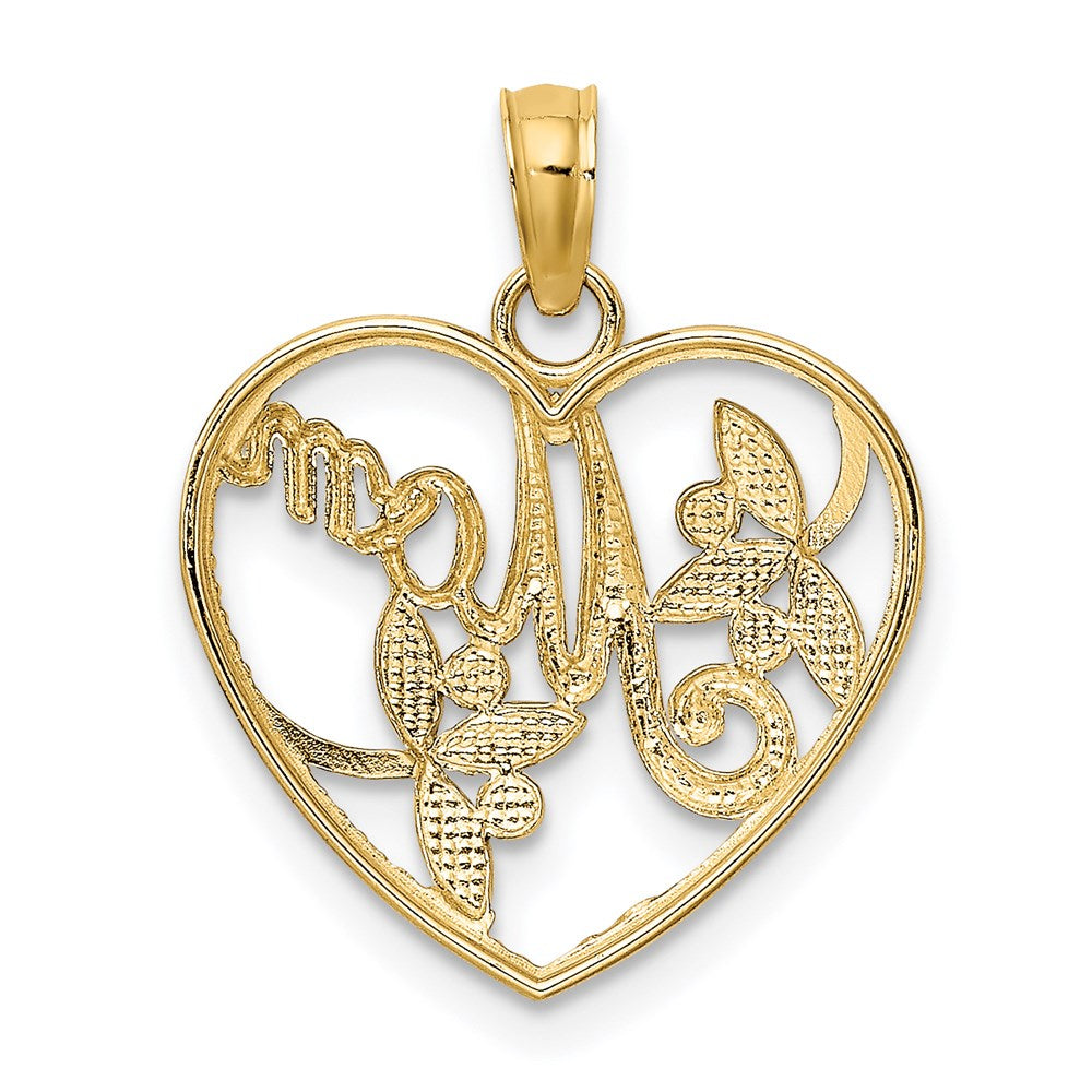 14k w/ Rhodium Textured Heart w/ MOM Charm