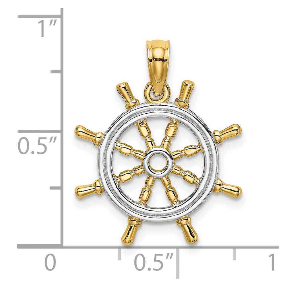 14K w/Rhodium Ships Wheel Pendant