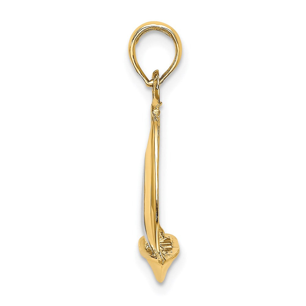 14K w/ Rhodium 3-D Polished Sailboat Charm