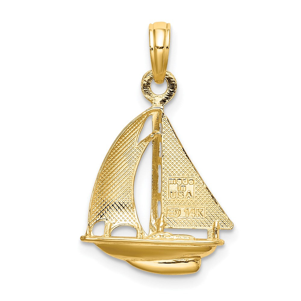 14K w/ Rhodium 3-D Polished Sailboat Charm