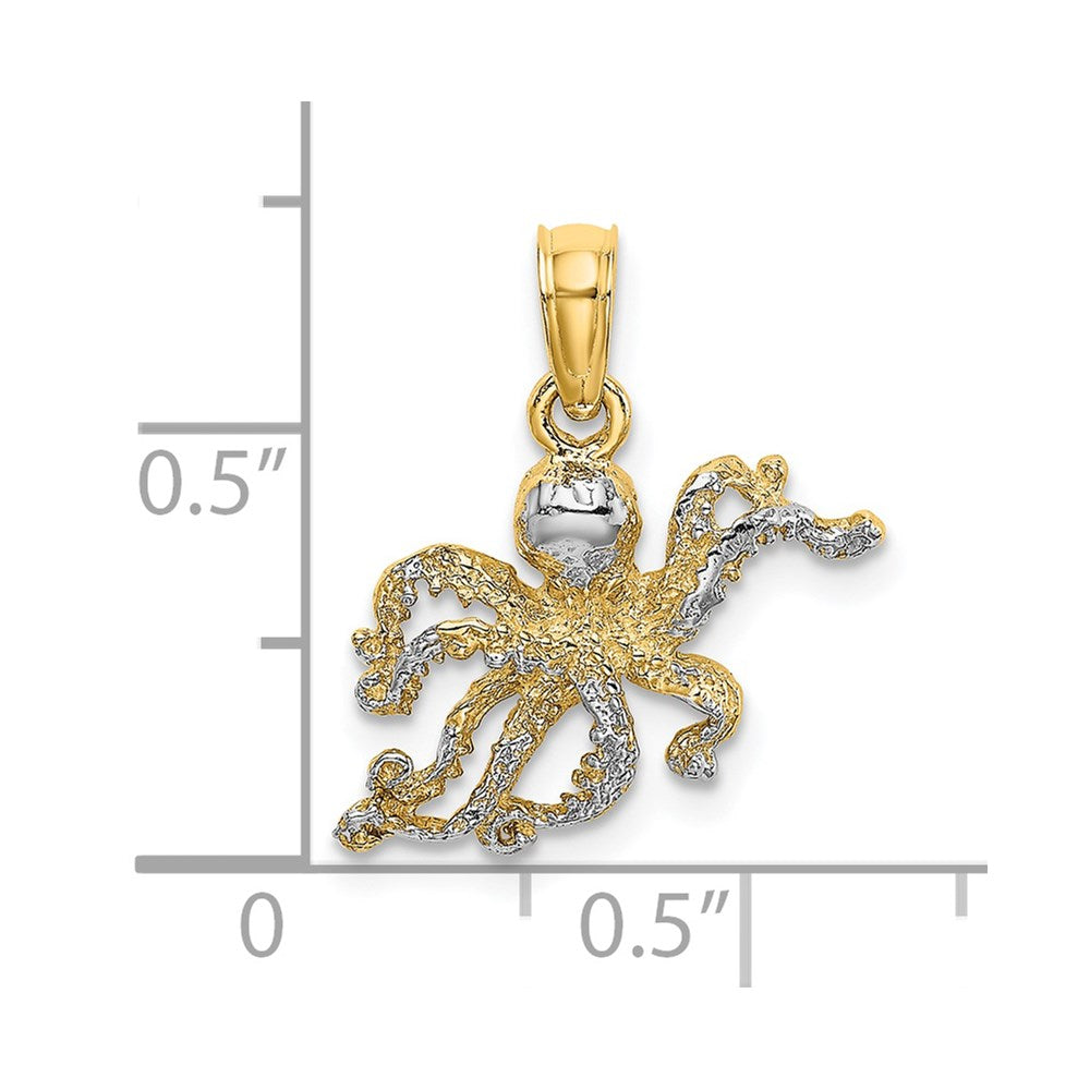 14K W/ Rhodium Textured Octopus Charm