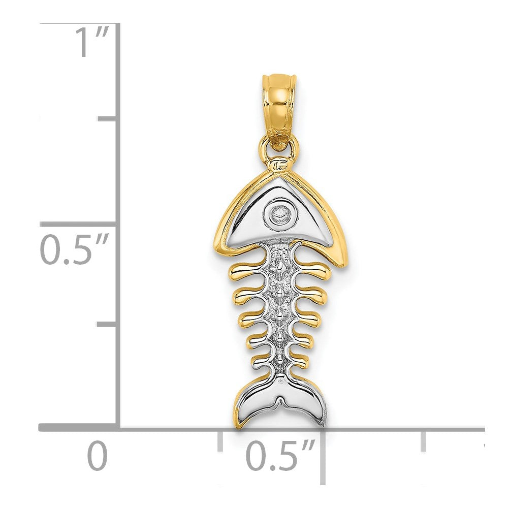 14K w/Rhodium 3-D Fishbone Charm