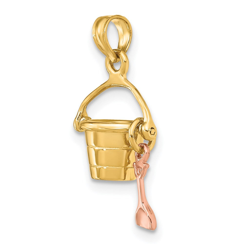 14K Rose and Yellow Gold 3-D Beach Bucket and Shovel Charm