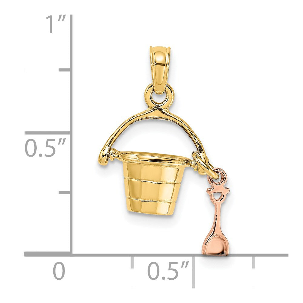 14K Rose and Yellow Gold 3-D Beach Bucket and Shovel Charm