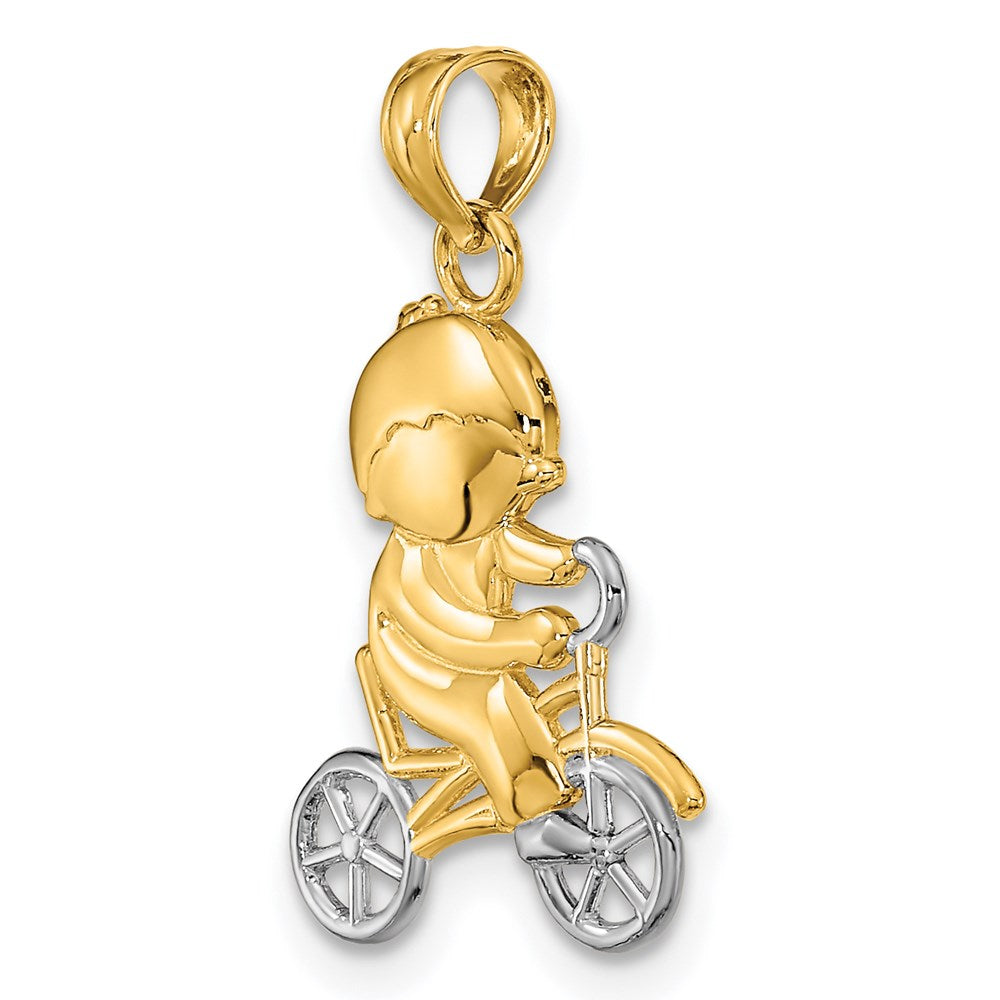 14k w/Rhodium Little Boy On Bicycle Charm