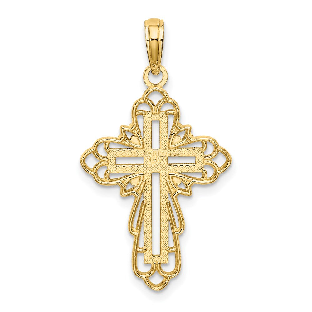 14K W/ Rhodium Lace Trim Cross Charm