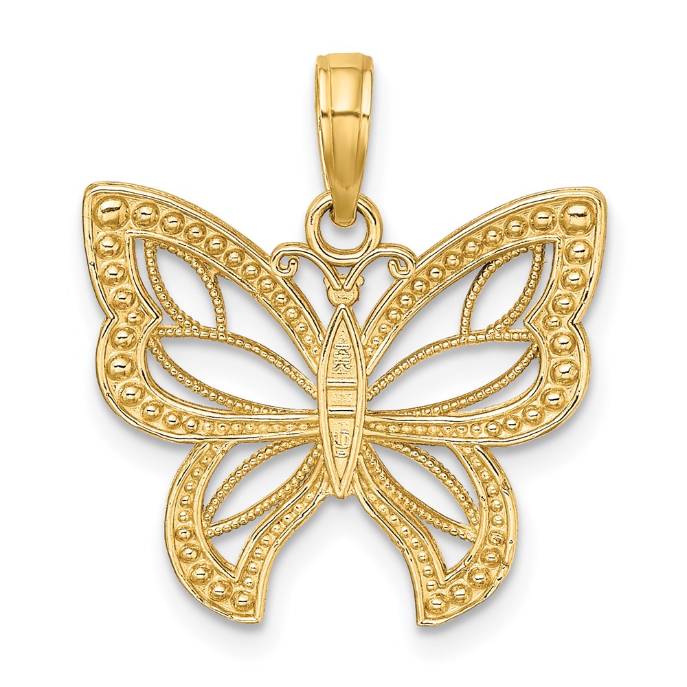 14k w/Rhodium Butterfly w/ White Beaded Wings Charm