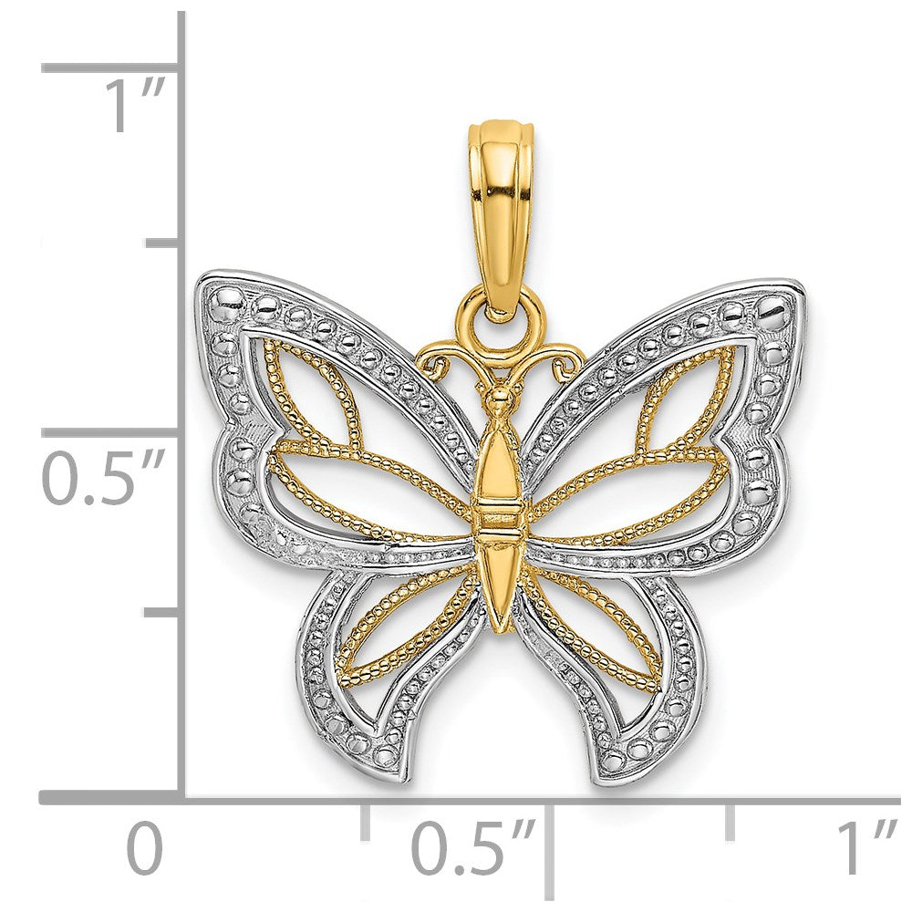 14k w/Rhodium Butterfly w/ White Beaded Wings Charm