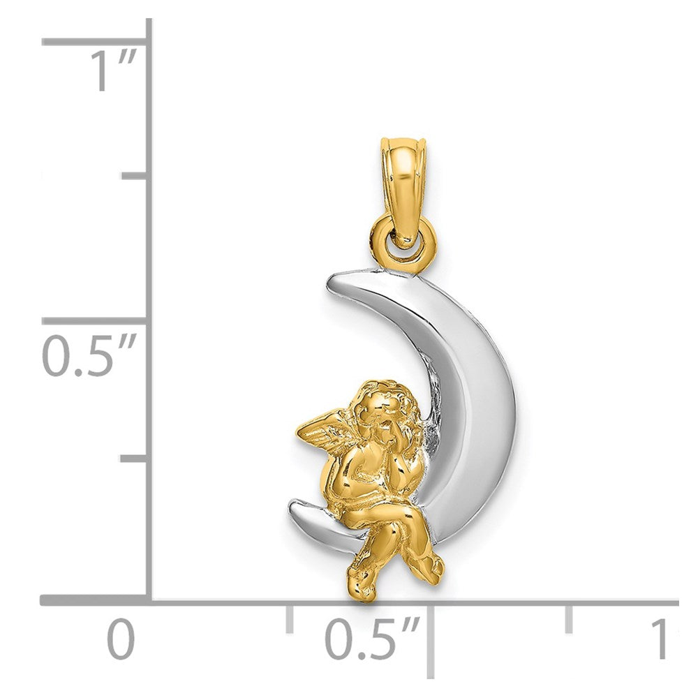 14K w/Rhodium 3-D Angel on Moon Charm