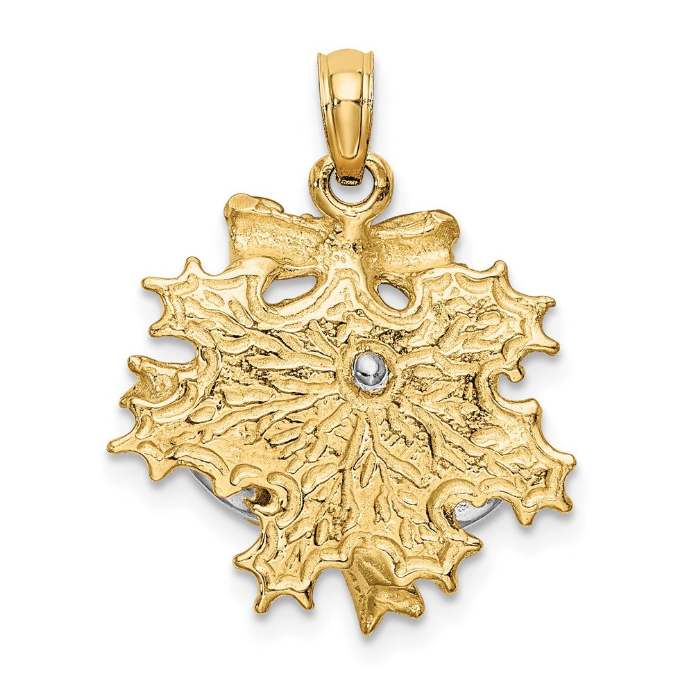 14k Two-Tone 3-D Christmas Bell and Holly Charm