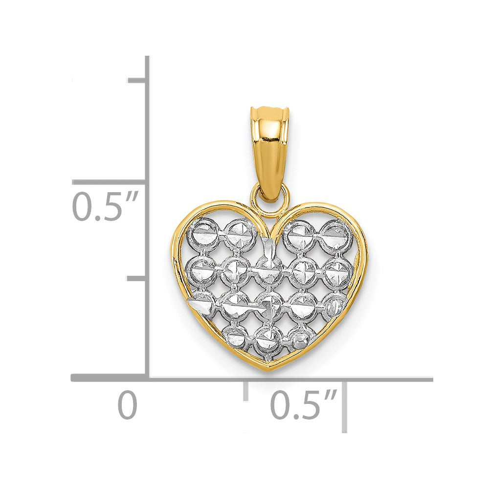 14k w/Rhodium Diamond-cut Heart Charm