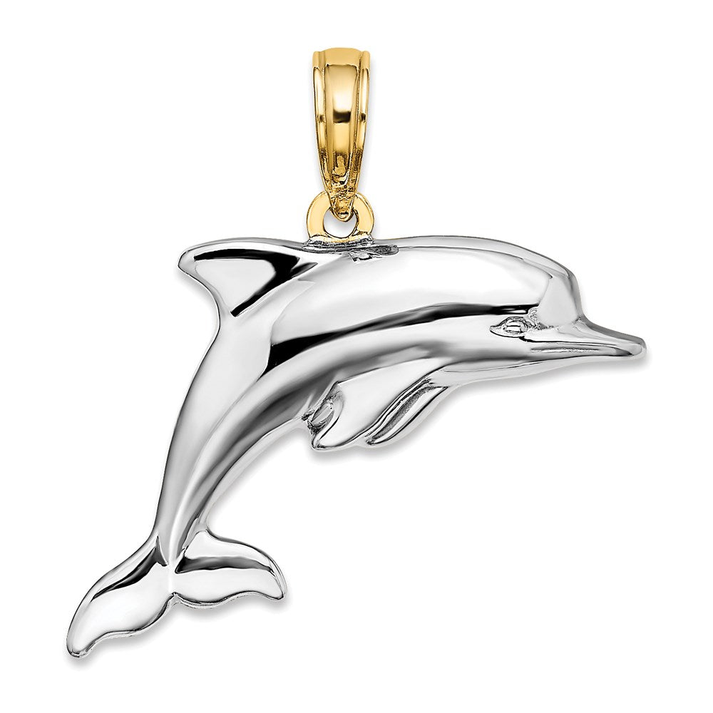 14k w/Rhodium 3-D Reversible Puffed Dolphin Charm