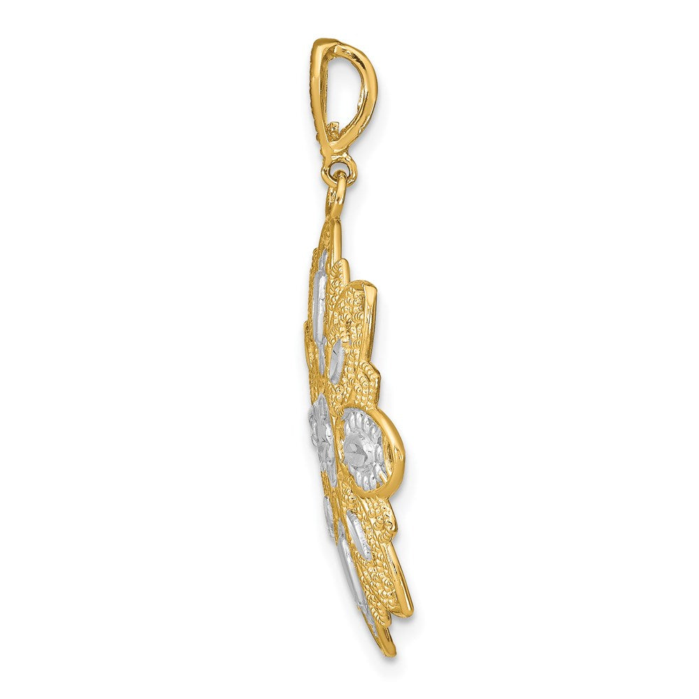 14K w/Rhodium D/C and Filigree Flower Charm