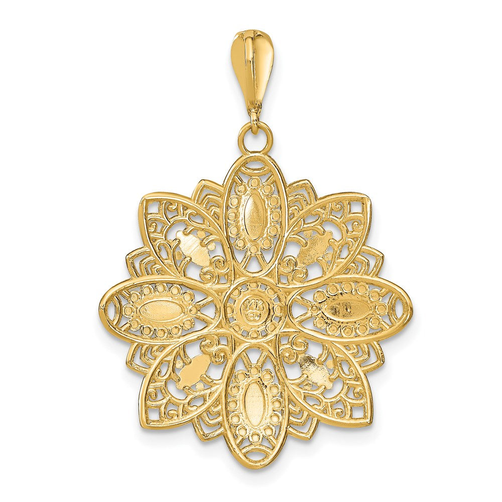14K w/Rhodium D/C and Filigree Flower Charm