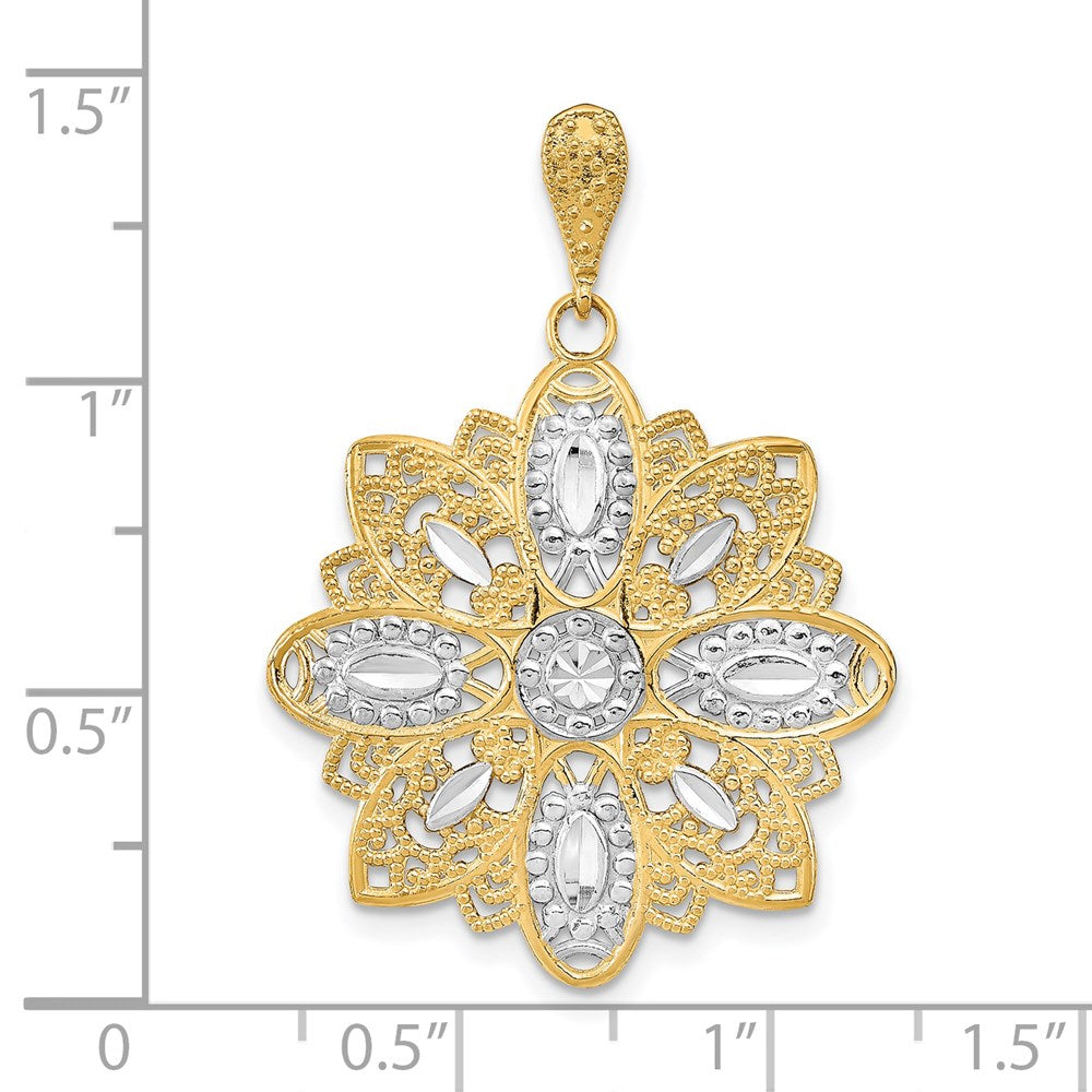 14K w/Rhodium D/C and Filigree Flower Charm