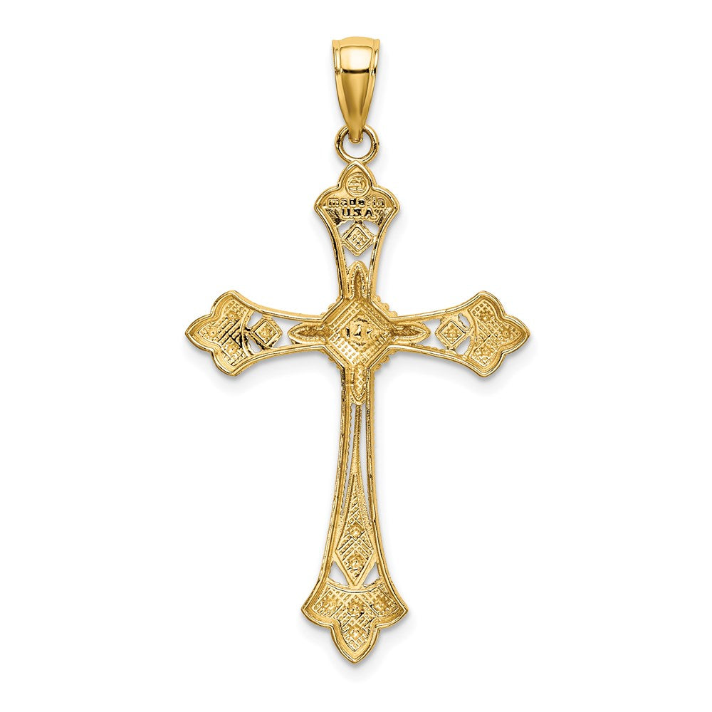 14K W/ Rhodium D/C Edges Cross Charm