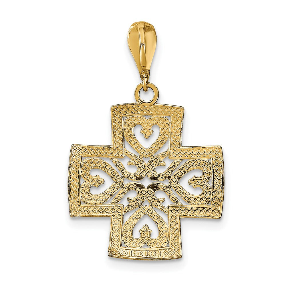 14K w/Rhodium D/C Heart Cross Charm
