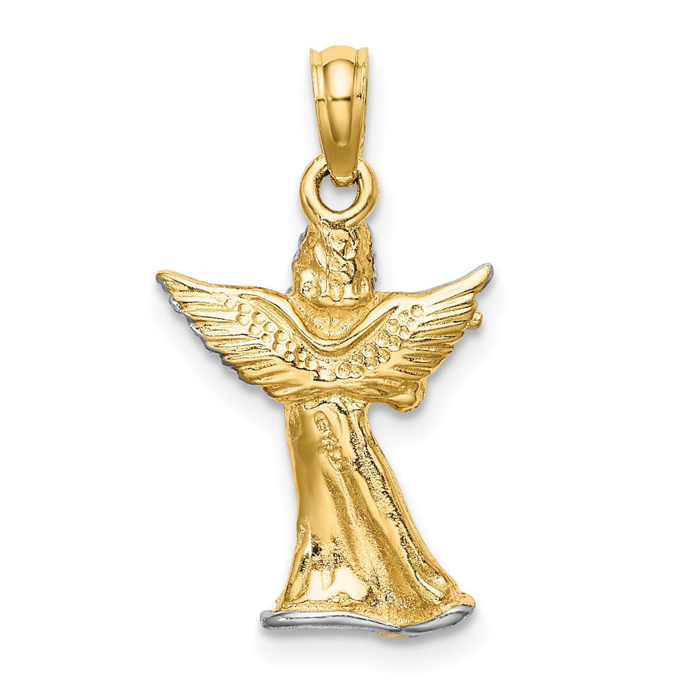 14k w/ White Rhodium 3-D Angel Playing Flute Charm