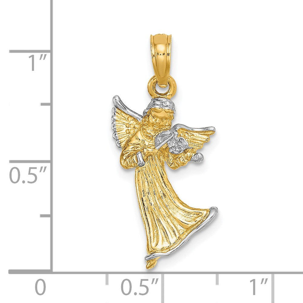 14k w/ White Rhodium 3-D Angel Playing Violin Charm
