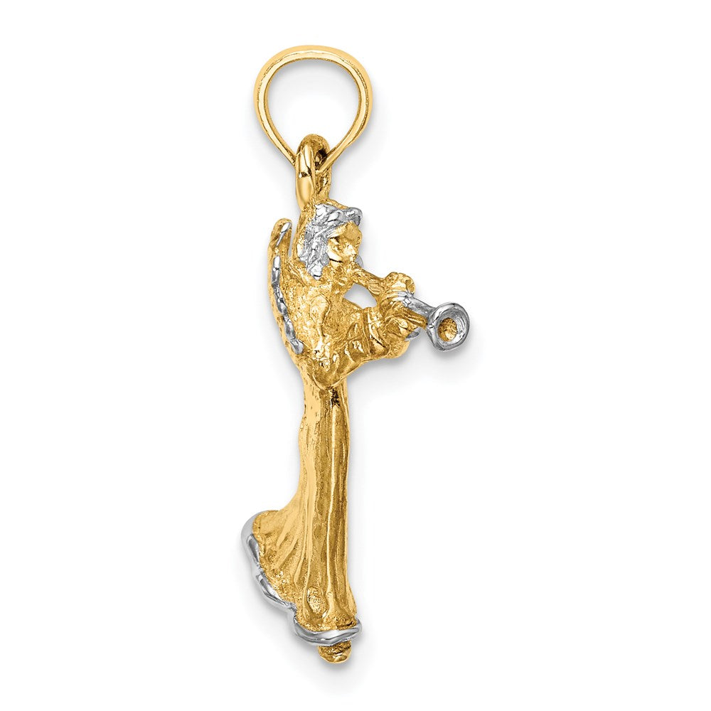 14k w/ White Rhodium 3-D Angel Playing Trumpet Charm
