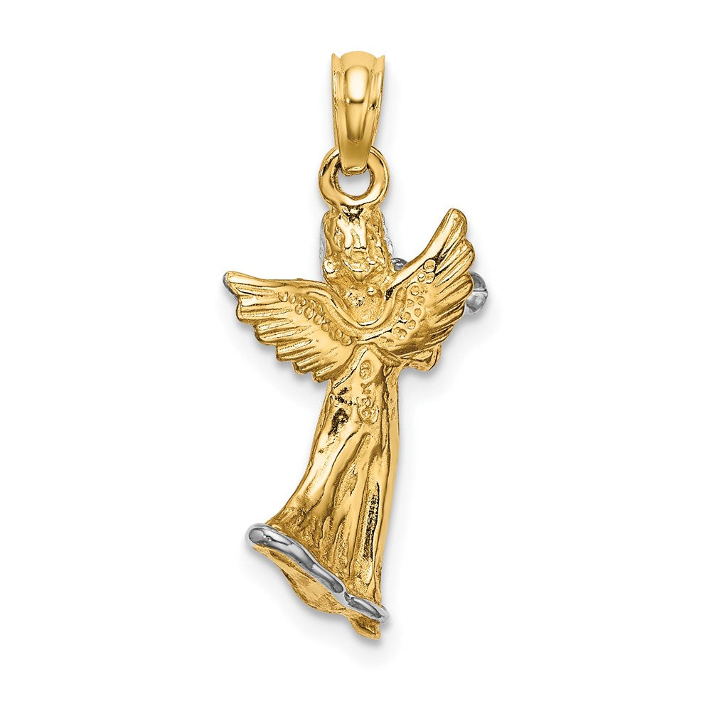 14k w/ White Rhodium 3-D Angel Playing Trumpet Charm