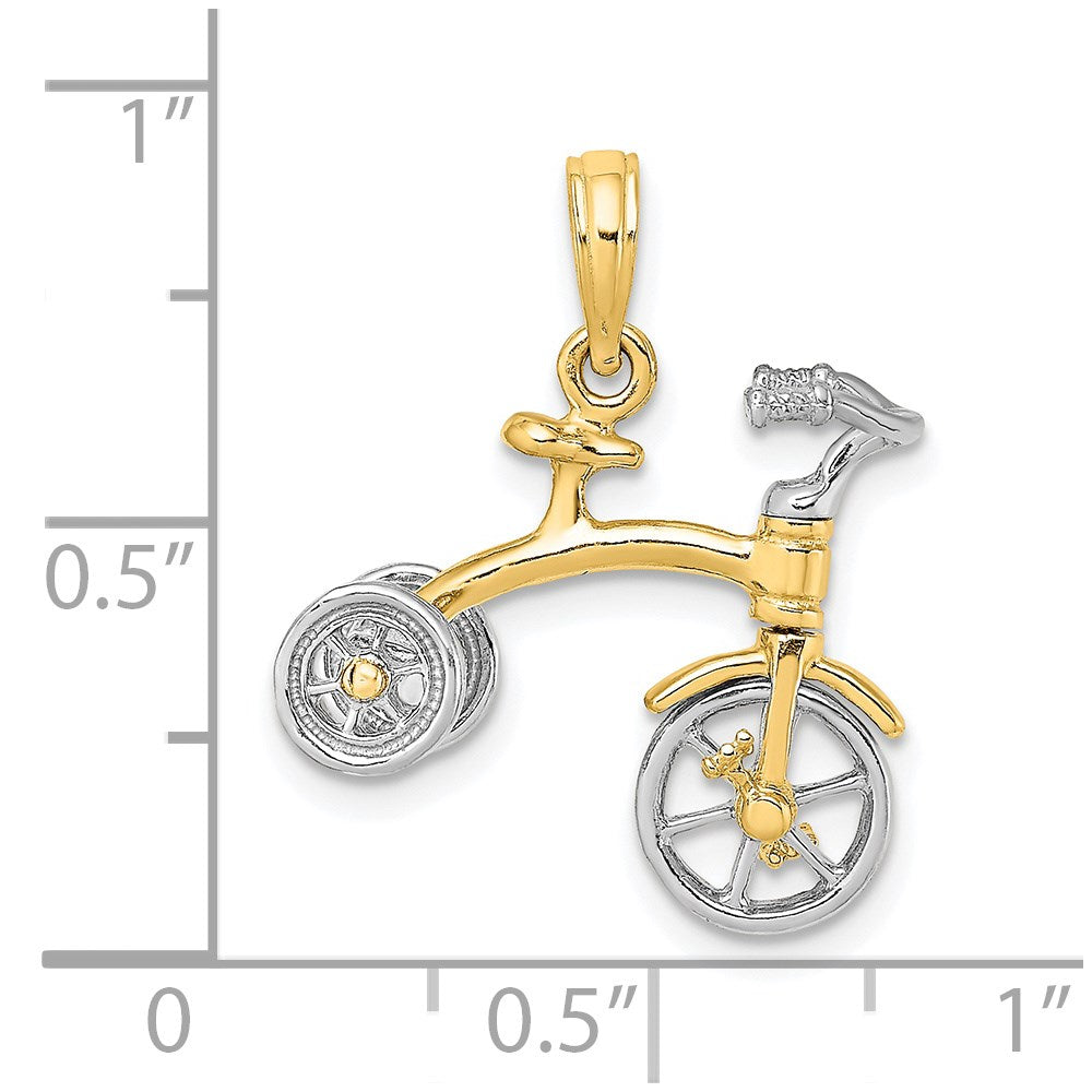 14k Two-tone 3-D Tricycle w/ Moveable Handlebars and Wheels Charm