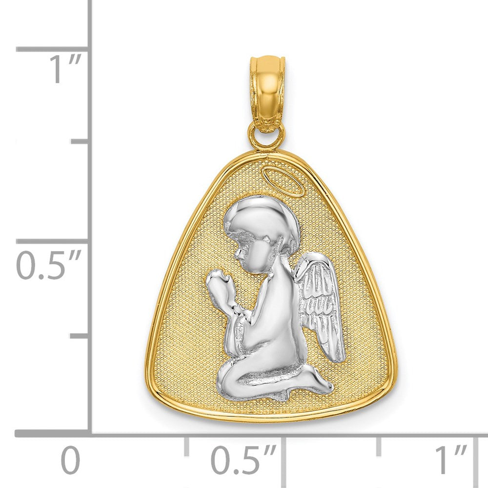 14K w/Rhodium Angel Praying w/Halo On Triangle Disc