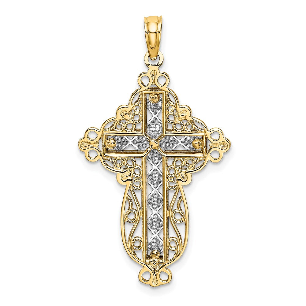 14K Two-tone 2-D and D/C Filigree Cross Charm