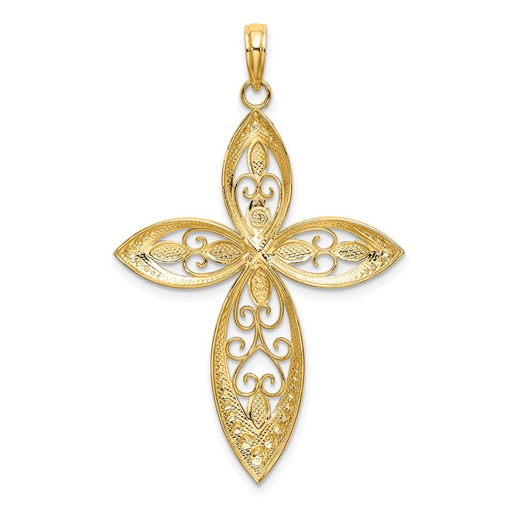 14K W/ Rhodium Beaded Filigree Cross Charm